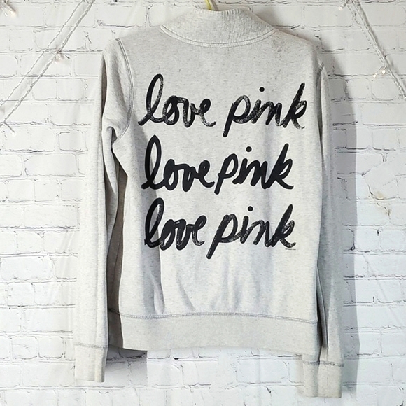 Y2K 2011 Victoria's Secret PINK Logo Quarter Zip Collared Gray Sweatshirt Sz  Sm - Picture 10 of 15